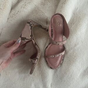 Vince Camuto Blush Pink Snake-Print Strappy Block-Heel Sandals 6.5